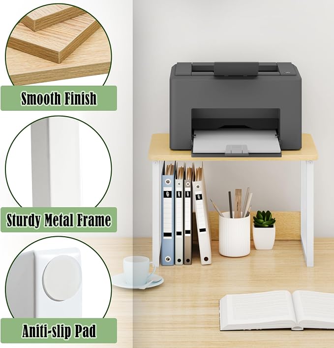 MARTY Printer Stand with Storage for Desk, Desktop Printer Stand Shelf Organzier for Home/Office Heavy Duty Printer Riser Under Desk Small Printer Table for Fax Machine Copier Scanner(Maple)