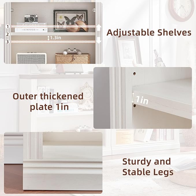 RWYHG 30" White Bookshelf Set of 3,2-Tier Thick Wood Book Shelf with Adjustable Shelve,Free Standing Farmhouse Bookcase with Open Display Storage,Floor Vintage Bookshelves for Living Room,Office