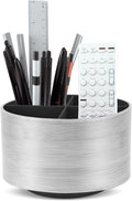 Round Leather Art Supply Organizer,Remote Control Holder,360 Degree Spinning,Multi-Functional Pencil Holder,4 Compartments Desktop Stationary Organizer(1-Light Grey2)