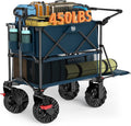 TIMBER RIDGE Push & Pull Double Decker Wagon, 400L Large Capacity Heavy Duty & 450lb Load, Collapsible Cart with All-Terrain Wheels & Brakes, 54” Extended Foldable for Sports, Beach, Camping, Blue