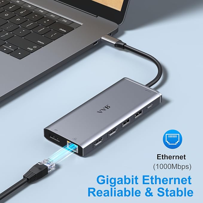USB C Laptop Docking Station Dual Monitor HDMI for Dell/Lenovo/HP Laptop 14 in 1 USB C Hub Multiport Adapter Dongle Dock USB C to 2 HDMI 4K+DisplayPort+Ethernet+4USB+2USB C+100W PD Charger+SD/TF+Audio