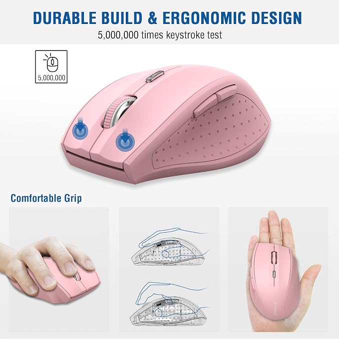 E-YOOSO Wireless Mouse for Laptop, Portable Optical Computer Mouse, 6 Buttons, Cordless 2.4GHz with USB Receiver, 5-Level 4800 DPI, 18 Months Battery Life, for PC, Chromebook, Windows, Mac(Pink)