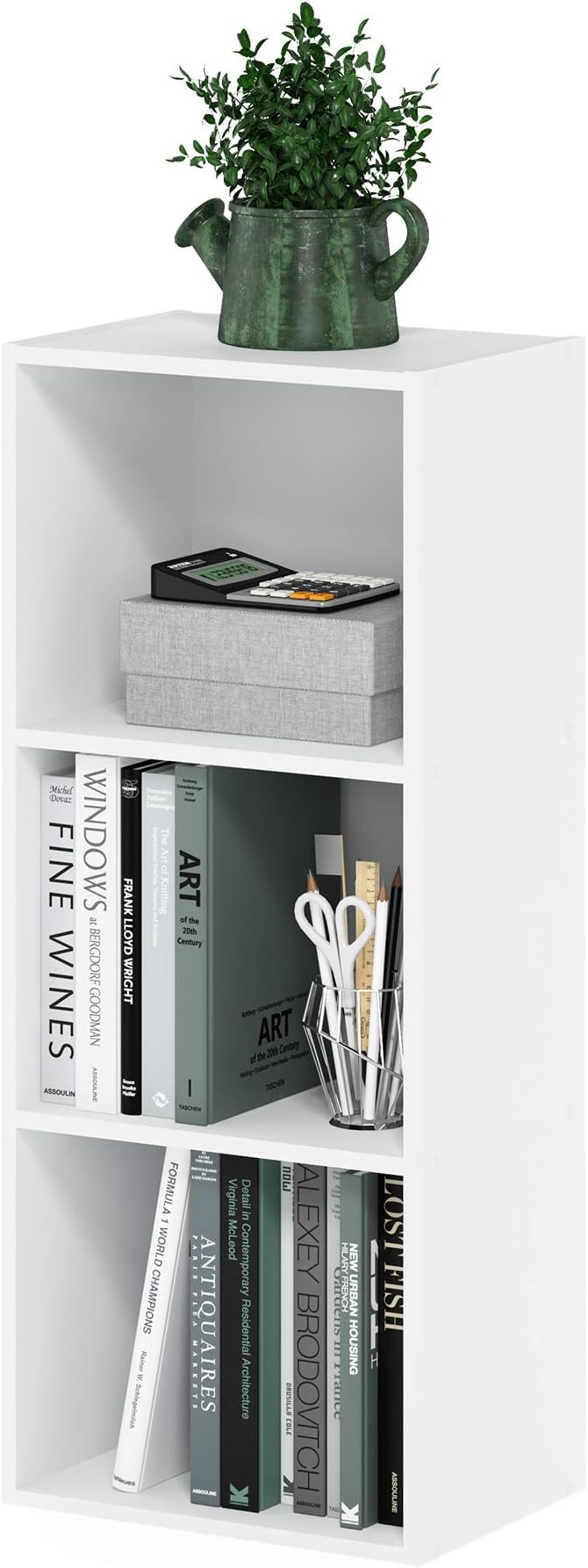Furinno LUDER Book Shelf, 3-Cube Bookshelf, Bookcase with Open Shelves, 9.3 x 12 x 31.5, Easy Assembly, for Living Room, Bedroom, Home Office, White