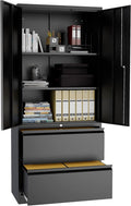 Fesbos Metal Cabinets with Lockable Drawers and Doors Lateral File Cabinets Steel Filing Lockers Book Case for Home Office Hanging Files Letter/Legal/F4/A4 Size