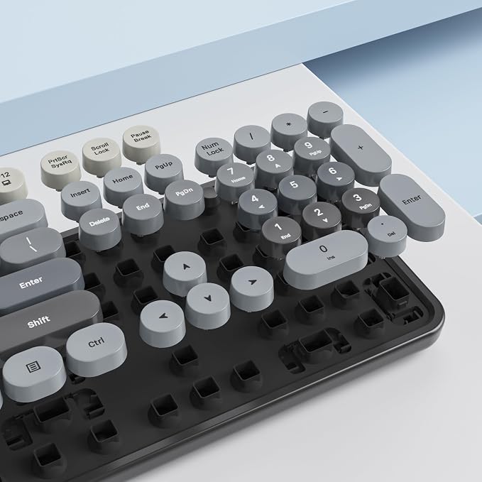 Guffercty kred Colorful Grey Wireless Keyboard and Mouse Combo, Retro Typewriter Wireless Full-Size Cute Office Keyboard 2.4GHz with Round Keycaps for Desktop Laptop and PC(Gradient Black)