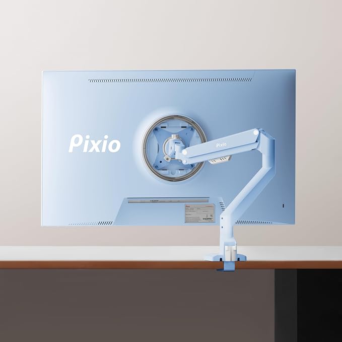 Pixio PS1S Wave Blue Single Monitor Arm Stand Desk Mount - Fits up to 32 inches Monitors and up to 19.8lbs. VESA Compatibility and Integrated Cable Management