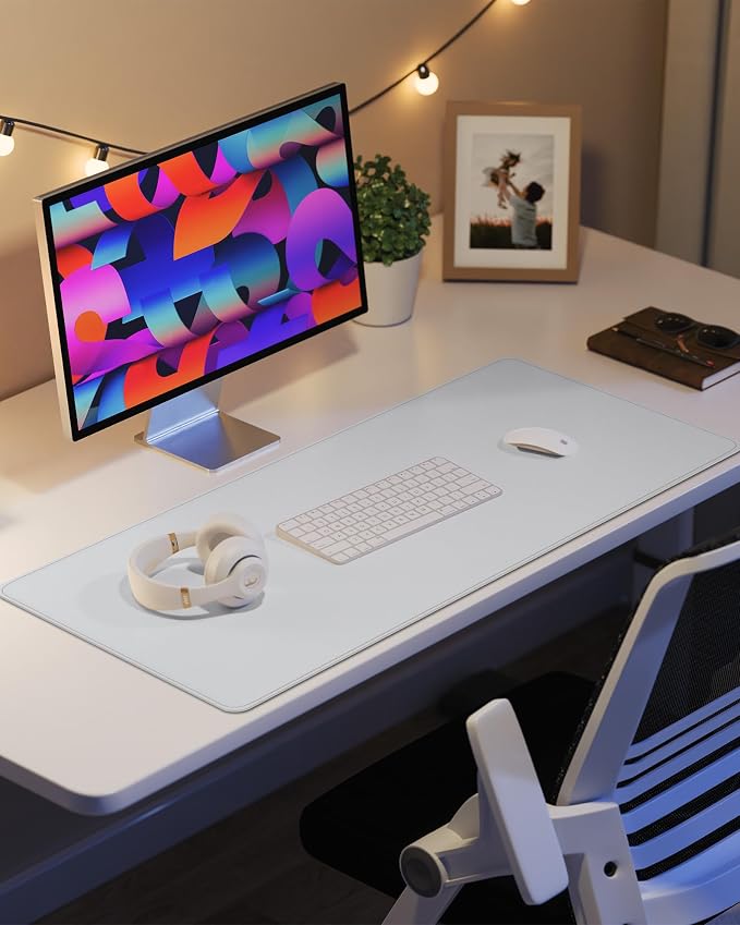 PU Leather Desk Mat Protector - 36"x17" Large Non-Slip Office Desk Pad, Waterproof Keyboard & Mouse Pad, Premium Workstation Cover for Home & Office (Ivory White)