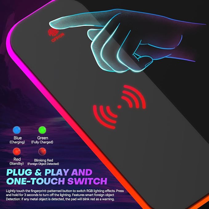 RGB Gaming Mouse Pad with 15W Wireless Charger, 17 Lighting Modes LED Mouse Mat, Extra Large 27.6"x11.8" Extended Mouse Pad with Non-Slip Base, Type-C Plug & Play, for Keyboard, Mouse, and Phone