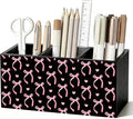 Pink and Black Bow Pen Pencil Holder for Desk Accessories Decor | Office Accessories for Women, Pink and Black Bow Pen Pencil Wooden Organizer Decorations for Dorm Room Bedroom Tabletop Desk