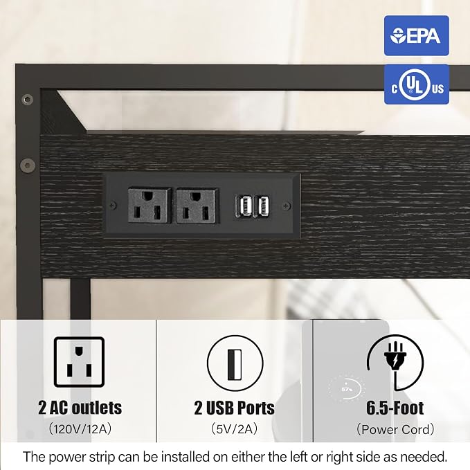 Livofloral Printer Stands with Charging Station, 25.2 x 18.9 Inch Large Printer Stand with Wheels for Home Office, 3 Tier Printer Table with Power Outlet USB Port, Printer Shredder Stand, Black