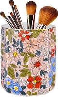 Pen Holder, Makeup Brush Holder Ceramic Gold Vintage Floral Flowers Pattern Pencil Cup for Girls Kids Women Durable Stand Desk Organizer Storage Gift for Office, Classroom, Home Retro Pink