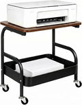 Rolling Printer Stand with Wheels 2 Tier Under Desk Printer Table with Storage, Mobile Small Short Rolling Cart for Home Office Pantry Organization, Black