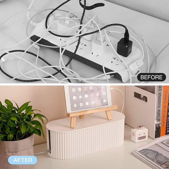 Cable Management Box,Desk Cord Organizer with Groove Cover,Plastic Cord Hider Box,Large Cable Box Organizer,Power Socket Management for TV/Computer/Router/Games Console Cable Storage (White)