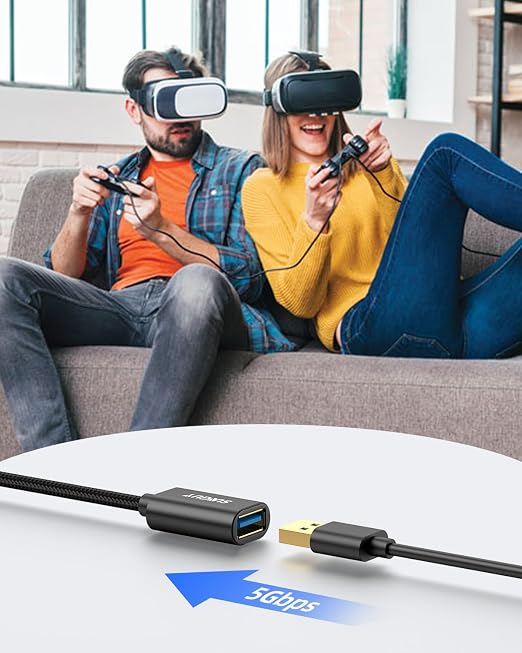 SUNGUY 5Gbps USB 3.0 Extension Cable, 3FT USB A Male to Female Extender Cord, Braided High Data Transfer Compatible with Xbox, Hard Drive, Webcam, USB Keyboard, Mouse, Flash Drive, Oculus VR, Black
