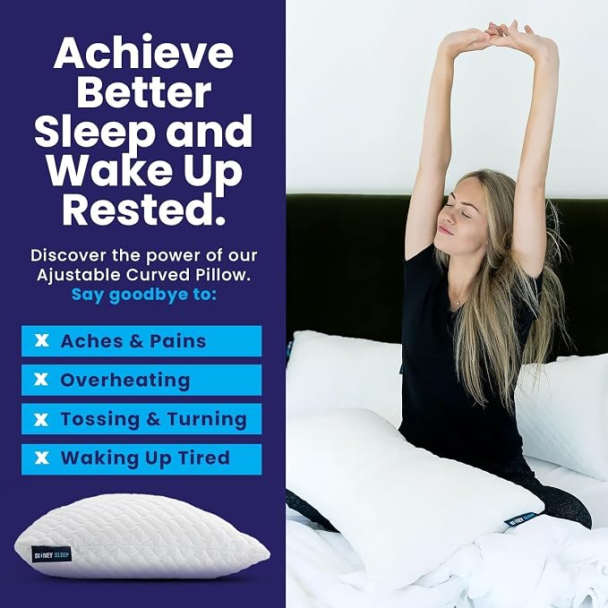 Sidney Sleep Adjustable Bed Pillow for Neck and Shoulder Support with Extra Shredded Fill - Cervical Contour Pillow for Side and Back Sleepers. Standard Size 19" x 26" CertiPUR-US Certified (White)