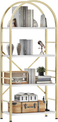 Shintenchi Arched Bookshelf, 4 Tier Bookcase, Tall Storage Shelf, Golden