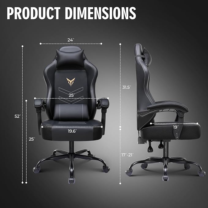 GTPLAYER Gaming Chair for Adults, Big and Tall 300LBS Heavy Duty Office Chair, Ergonomic High Back Lumbar Support and Wide Comfy Cushion with Linkage Armrests, Black Without Pedals