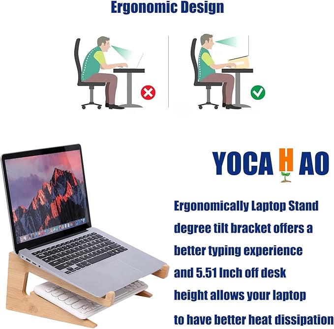 Wooden Laptop Stand Vertical Laptop for 13-18.6in Bamboo Stand for Desk,Laptop Stand Compatible with MacBook Air Pro/Dell XPS/Surface pro/HP/Pixelbook/Lenovo,More Laptops
