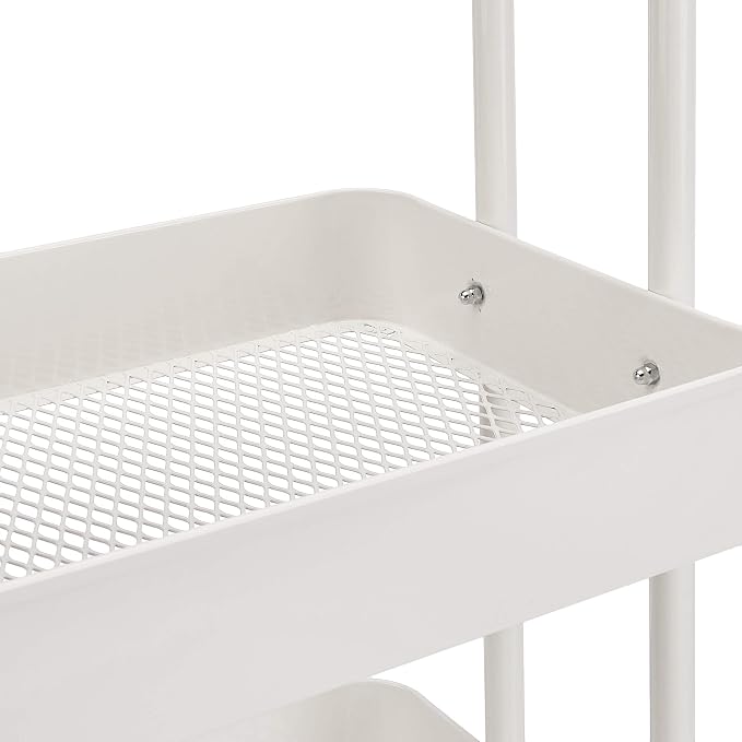 Basics 3-Tier Rolling Utility Cart, Storage Organizer, Lockable Wheels, Multifunctional Storage, Portable Mobile Shelving Unit, White