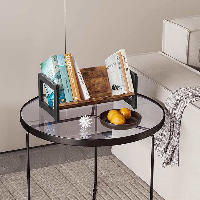 ELITEROO Desktop Bookshelf Organizer, Wood Slanted Desk Bookshelf, Small Tabletop Book Rack, Portable Mini Bookcase for Book Display, Cookbooks, Kids Reading, Office & Home Storage, Rustic Brown