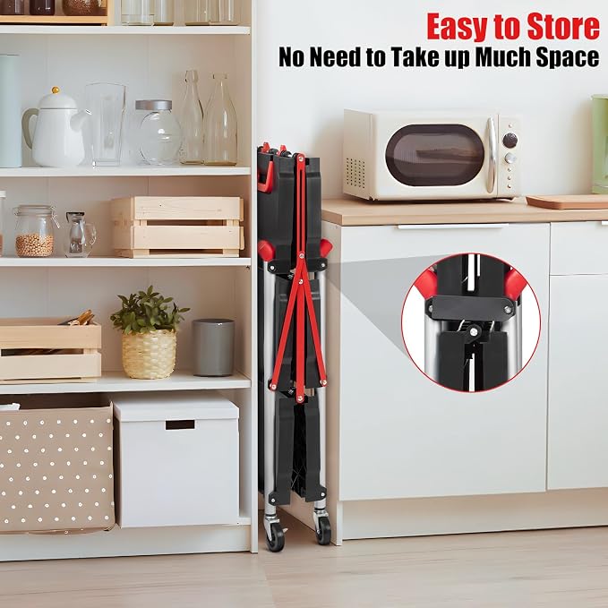 Folding Utility Service Cart, Collapsible Cart with Wheels, 3 Tier Rolling Utility Cart, Folding Cart with Wheels Collapsible, Service Cart for Tool, Grocery, Bar, Garage, Kitchen, Office