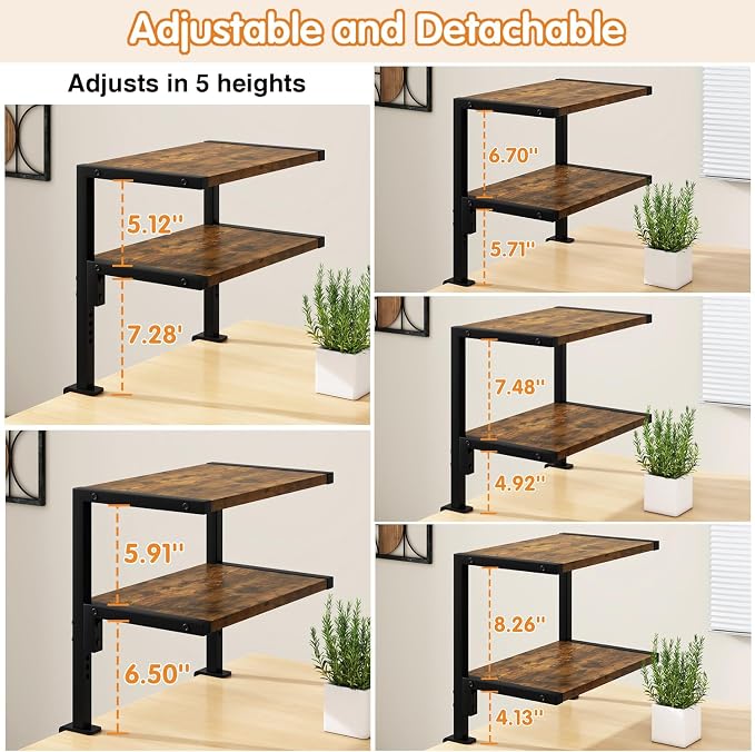 IBUYKE Clamp on Desk Organizer Shelf,12.9 inches Desk Extender Shelves, Above or Below Desk 2-Tier Adjustable Storage Shelves for Desktop Accessories,Rustic Brown,TMZ007H