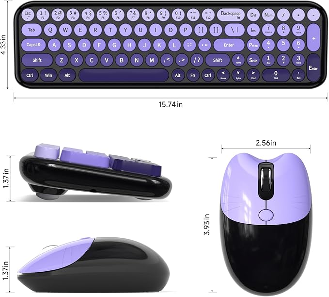MOFII Wireless Keyboard and Mouse Combo, Compact Small Keyboard with Large Print, 2.4GHz Retro Typewriter Keyboard, Quiet Click Mouse for PC, Laptop, Desktop, Windows (Black Purple Gradient)