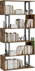 Gadroad 5-Tier Geometric Bookcase,S Shaped Bookshelf, Wood Decorative Storage Shelving, Modern Freestanding Display Shelves, Tall Book Shelf Unit for Living Room Bedroom, Rustic Brown
