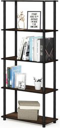 Furinno TURN-N-TUBE Storage Shelves, 5-Tier Book Shelf, Corner Shelf, Toolless Open Shelves, for Organization and Storage, Living Room, Garage, Home Office, Columbia Walnut