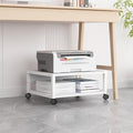 2 Tiers Rolling Under Desk Printer Stand,Office Movable Printer Desk with 4 Wheels & Lock Mechanism,Heavy Duty Storage Rack for Office and Home(Internal Height 10cm(3.9in), White)