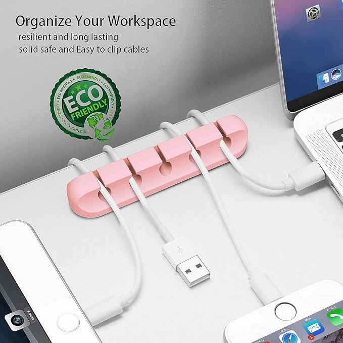 Cord Holder Cable Organizer Clips – Self Adhesive Cord Organizer for Desk, Car, Nightstands, Office, Pink Silicone Cord Keeper Cable Clips Wire Holders for Charger Cords (7-5-3-1-1 Slots)