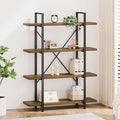 HSH Industrial 4 Tier Bookshelf, Modern Metal and Wood 4 Shelf Bookcase Etagere, Farmhouse Open Wide Display Storage Bookshelves and Bookcases Heavy Duty for Bedroom Living Room Office, Rustic Oak