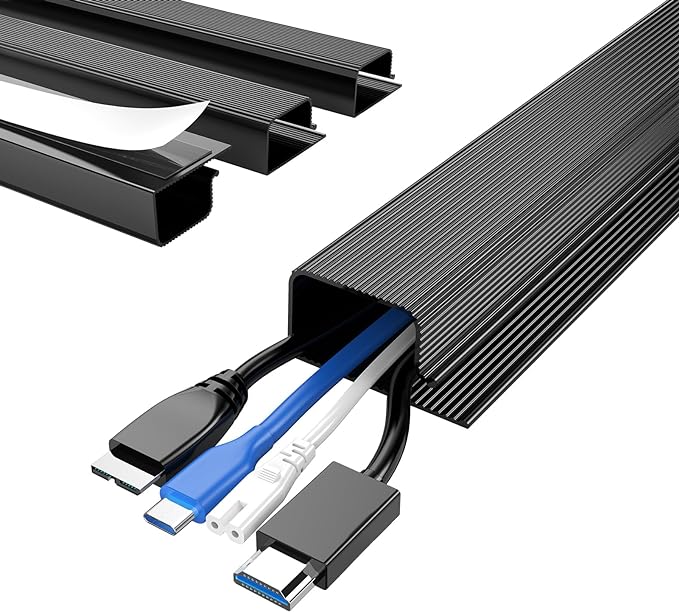 Delamu 4 Pack Cord Organizers for Desks, 62.8in Cable Organizer Cable Management Under Desk, Self Adhesive Wire Management Raceway, Desk Organizers and Accessories for Office&Home Organization, Black