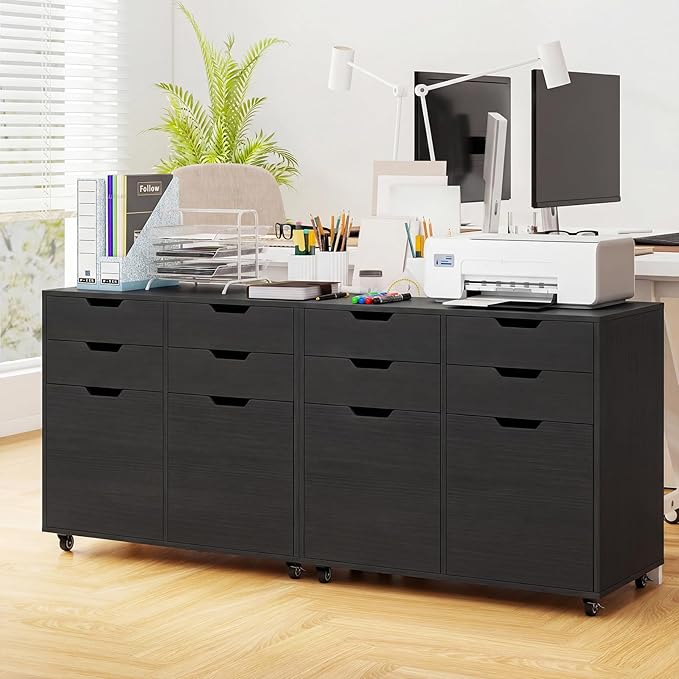 LOKO Mobile File Cabinet with 4 Drawers, Rolling Under-Desk Filing Cabinet, Wooden Chest of Drawers with Universal Wheels, Modern Printer Stand for Home Office Organization and Storage (Black)