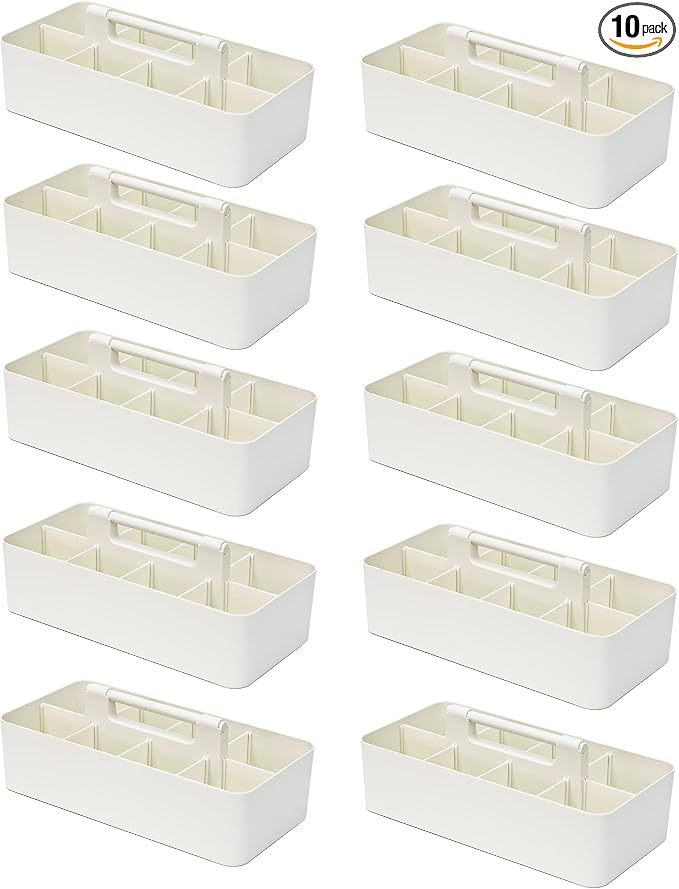 -Large Portable Caddy, DIY Dividers, 8 Compartments, School Office Supplies Home Business Organizer,Portable Basket with Handle Storage Organizer Modern Made in USA (10 PACK, Ivory)