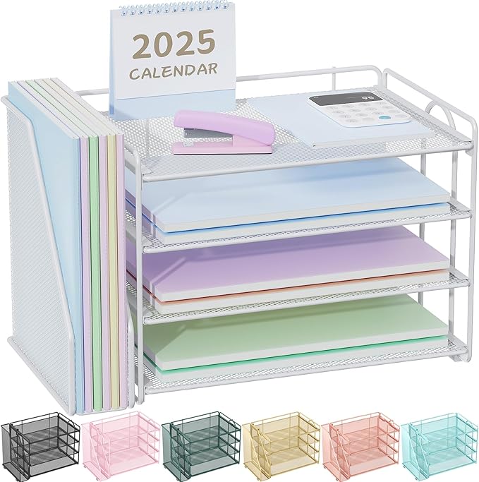 Spacrea Desk Organizers and Accessories, Paper Organizer for Desk with File organizer, Desk Accessories & Workspace Organizers for Office Supplies (White)