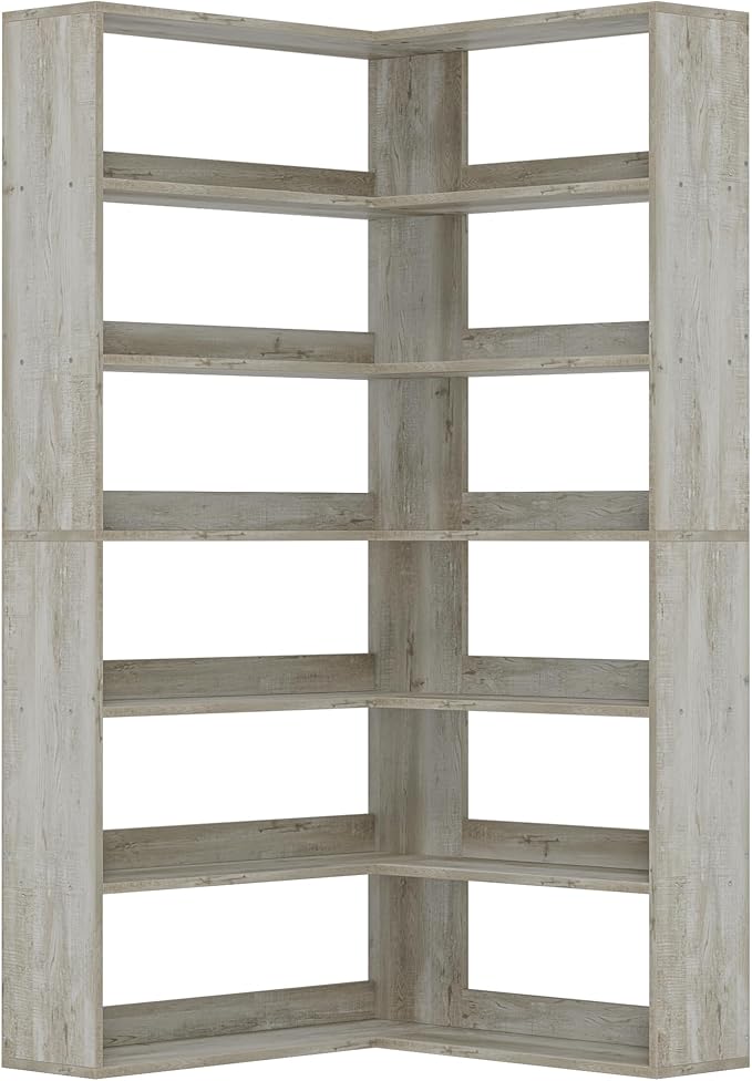IRONCK Bookshelves 6 Tiers with Baffles Industrial Large Corner Etagere Bookcase Storage Display Rack for Living Room Home Office