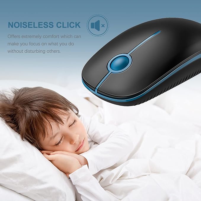 Vssoplor Wireless Mouse, 2.4G Slim Portable Computer Laptop Mouse with Nano Receiver Quiet Silent Optical Mice for Notebook, PC, Laptop, Computer-Black and Sapphire Blue