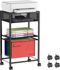 Cawukege 3 Tier Printer Stand, Mobile Table with Wheels, Printer Shelf Rolling Cart with Storage Desk Organizer Hanging File for Office Home, Black