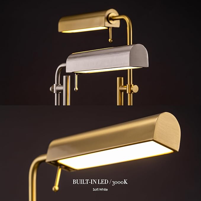 O'Bright Aurora LED Pharmacy Desk Lamp - Swing Arm, Industrial Design for Reading, Crafting, Work,10W LED, Adjustable Height 18.5-24.5 inches - Ideal for Living Room, Bedside, Office, Antique Brass