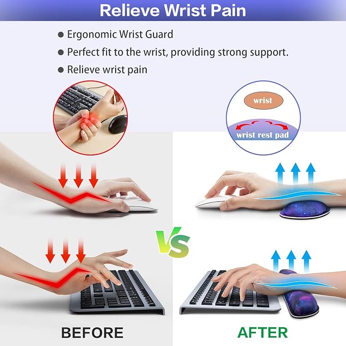 Mouse Pad Galaxy with Wrist Rest, 4-in-1 Large Mousepad+Keyboard Wrist Rest+Mouse Pad Wrist Support+Cup Pad Set,Ergonomic Mouse Pad,Anti-Slip,Memory Foam Desk Mat for Home Office Gaming(35.4×15.7in)