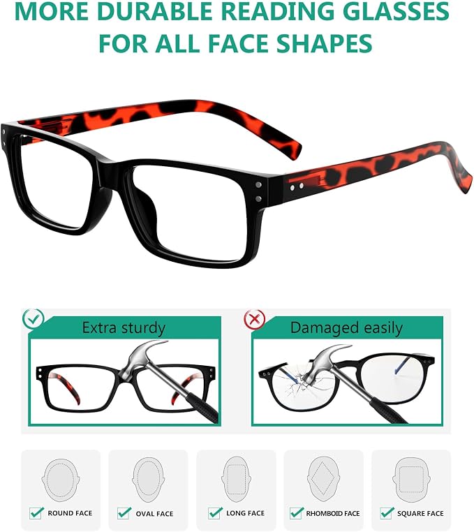 Eyekepper Vintage Reading Glasses for Men - 5 Pack Spring Hinges Classic Readers - Black Frame with Tortoie Arms +2.25
