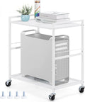 YBING Computer Tower Stand White PC Tower Stand 2 Tier CPU Holder with Wheels Metal Mobile Computer Tower Cart Rolling PC Cart Floor for Fax Home Office