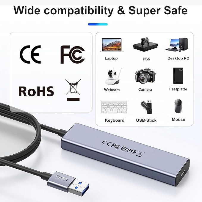 USB 3.0 HUB, TSUPY USB Splitter with 5 USB Ports and 4ft Extended Cable,Ultra-Slim Aluminium Data Hub Multi USB 3.0 Adapter HUB Compatible for Laptop,MacBook,PC, Printer, Mobile HDD and More