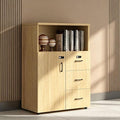 File Cabinet with Password Lock, Wood Lateral Filing Cabinet for Letter/A4 Files, 3 Drawer with Door, Printer Stand with Open Shelves for Home Office