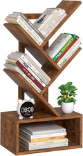 SHEEPAM Small Tree Book Shelf,5 Tier Black Tree Bookshelf,Brown Desktop Bookcase,Modern Desk Display Storage Bookshelves,Floor Standing Organizer Bookcases for Living Room,Bedroom,Office-White-Brown