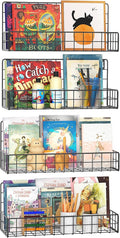 MFTEK Wall Mounted Metal Kids Bookshelf - Wall Book Shelf for Kids Rooms, Hanging Book Shelves Organizer for Room Decor, Nursery Classroom Home Floating Bookshelves Gloss Black 4 Pack