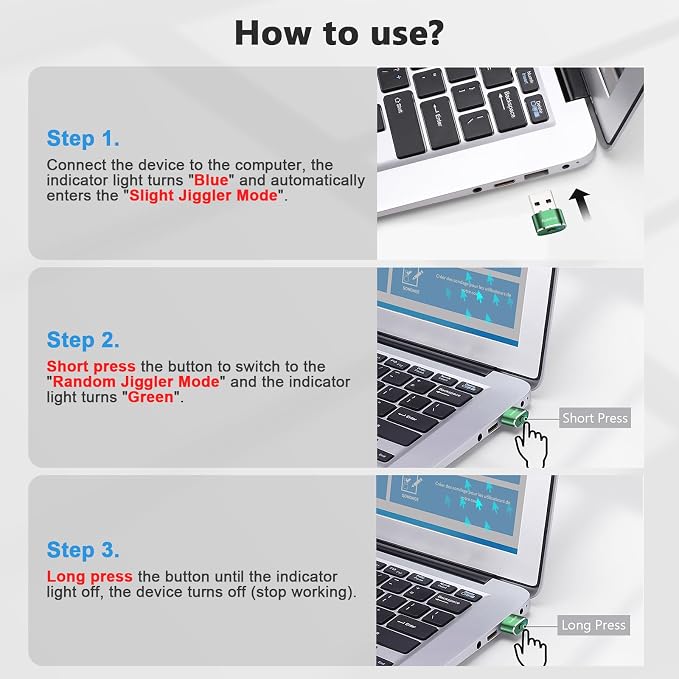 Auedrot USB Mouse Mover with Switch Button, Automatic Mouse Jiggler with 2 Modes, Plug & Play, Keep Computer/Laptop Awake, Green