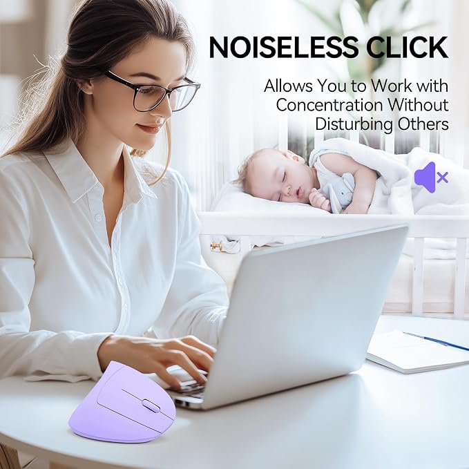 TECKNET Ergonomic Mouse, Wireless Bluetooth Vertical Mouse, 4800 DPI Optical Tracking, 6 Adjustable DPI, Quiet Clicks, 2.4GHz with USB A Receiver, 12 Months Battery, 6 Buttons, Wide Compatibility