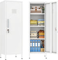 Metal Locker Cabinet, 47"H Home Office Storage Lockers, Vertical Steel Storage Cabinet with Locking Door and 3 Adjustable Shelves, Garage Tool File Cabinets for Home Office,Garage,Bathroom, White